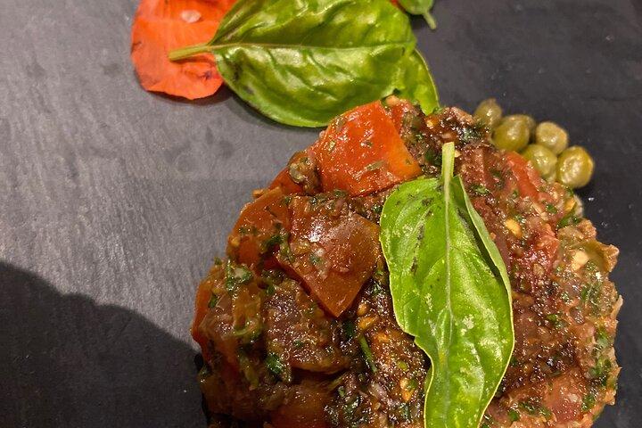 Cena biologica da 3 portate in giardino con vista sulla Costa Azzurra