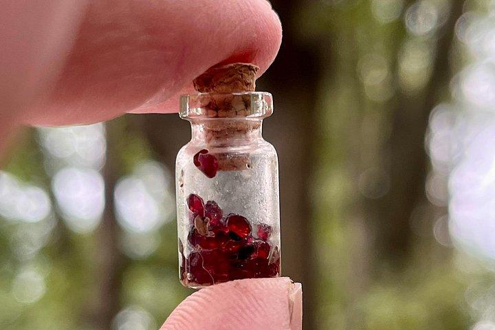 城へのチェコの田舎の風光明媚なハイキング、地元のデリの試食