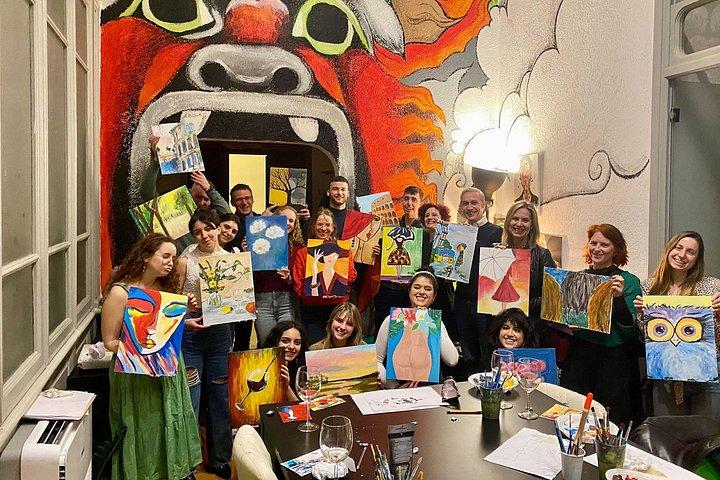 ナヴォーナ広場での絵画とワインの体験