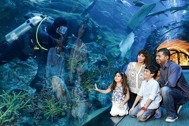 Burj Khalifa an der Spitze und Unterwasserzoo-Tour mit Transfer