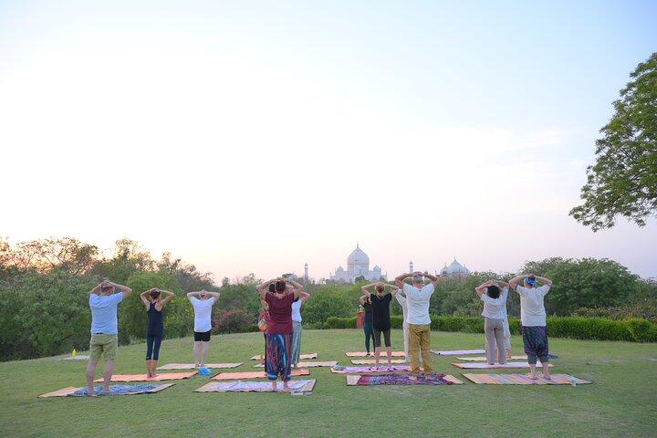 Yoga Class with Taj Mahal Backdrop