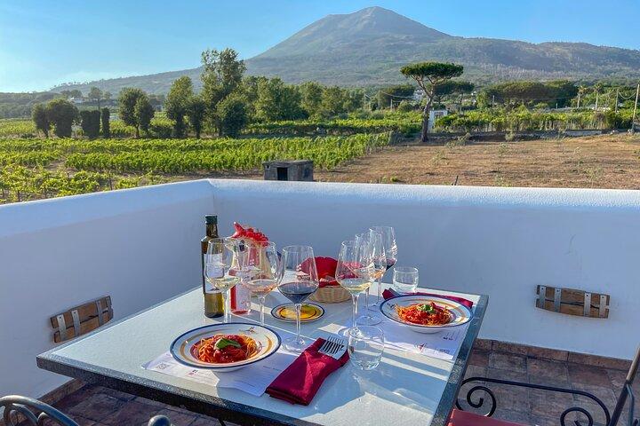 Degustación de vinos orgánicos y almuerzo en el Vesubio con traslado desde Pompeya