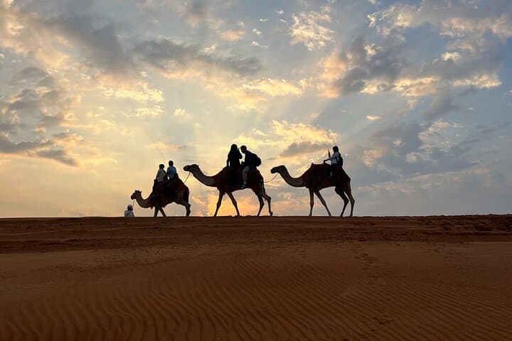 Dubai Evening Desert Safari Dune Bashing Camel Ride & BBQ Dinner