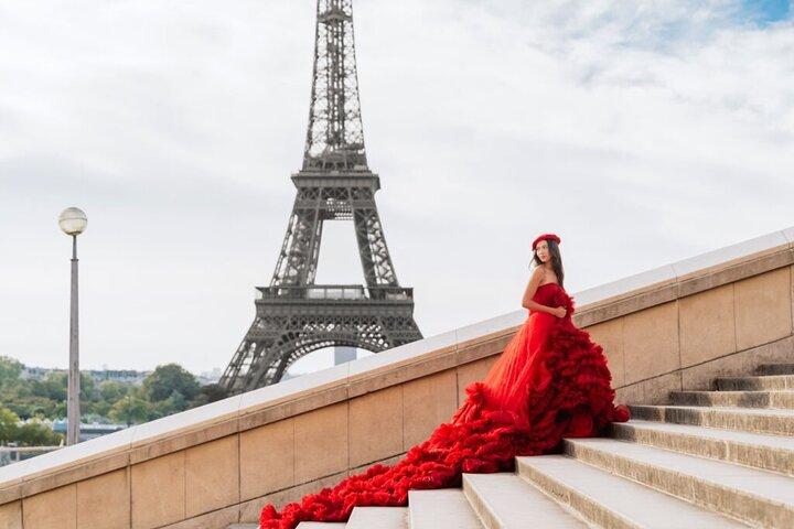 Privéfotoshoot Ervaring van de Eiffeltoren in prinsessenjurk