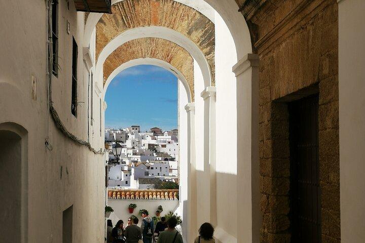 Viagem privada de um dia às vilas costeiras brancas e às praias saindo de Sevilha