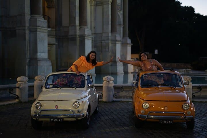 Explore Night Life Photos in Rome with A Vintage Car Fiat 500