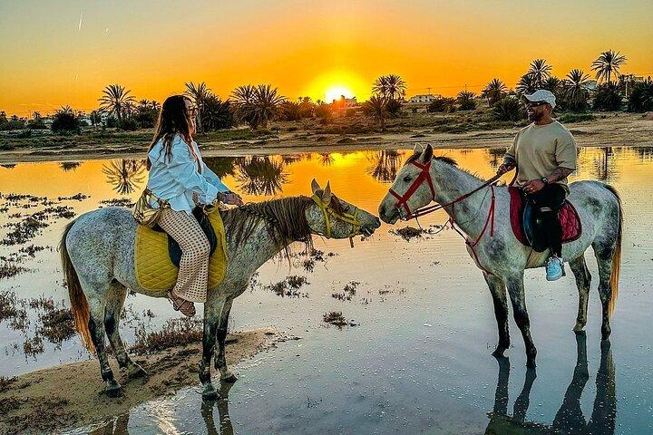 Horseback riding or camel at sunset in Djerba