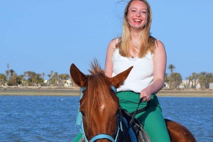 Reiten oder Kamelreiten bei Sonnenuntergang in Djerba