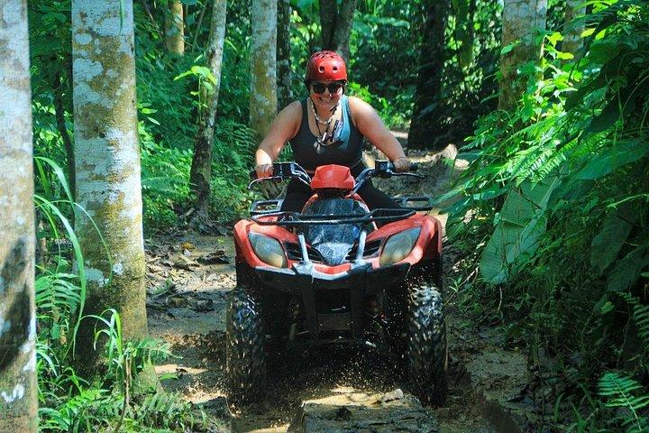 ウブドATVクワッドバイクでジャングル洞窟の田んぼを通り抜ける