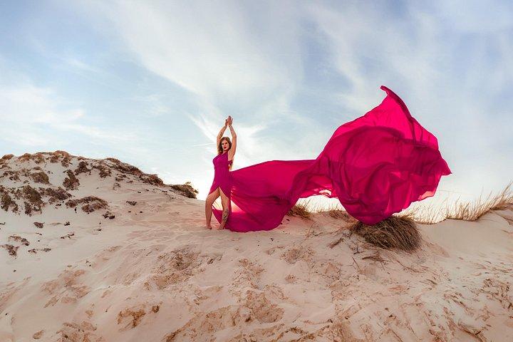 アムステルダムと海岸でのフライングドレス写真撮影体験