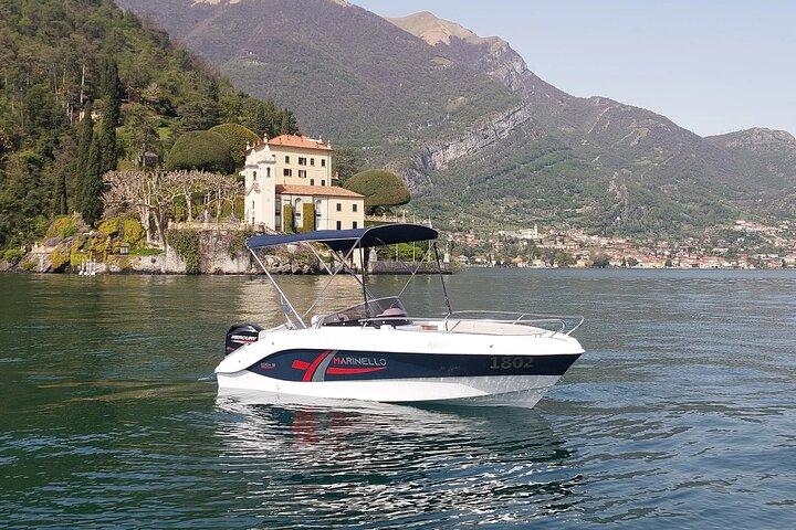 Alquiler de barco sin licencia de 2 a 8 horas desde Lezzeno en el lago de Como