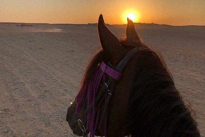 ギザのピラミッドを巡る日の出乗馬
