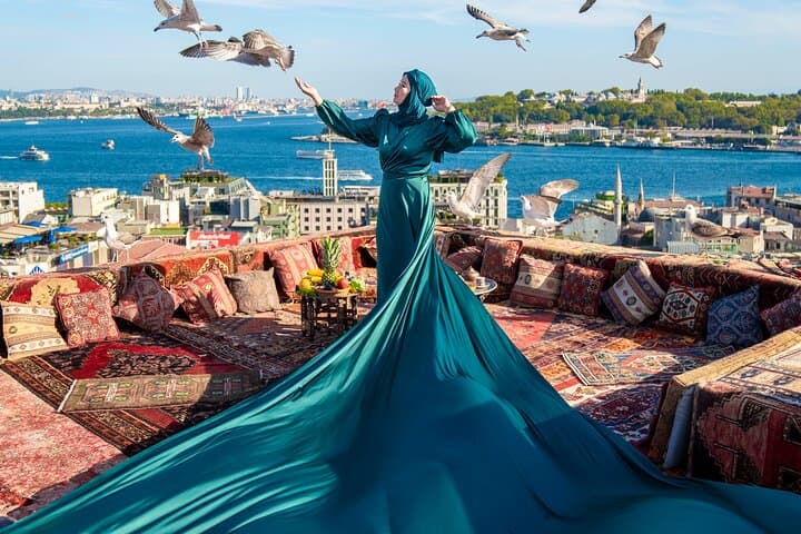 Flying Dress Rooftop Photoshoot in Istanbul (2Concepts, 1dress)