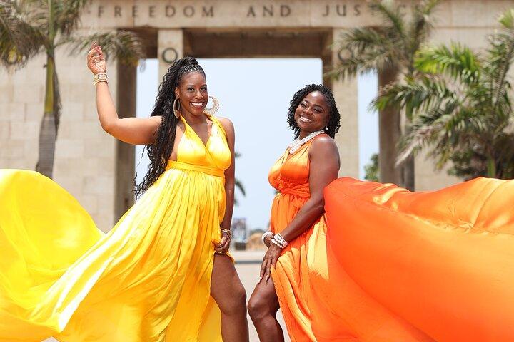 Sessão de fotos de vestido voador de luxo em Accra