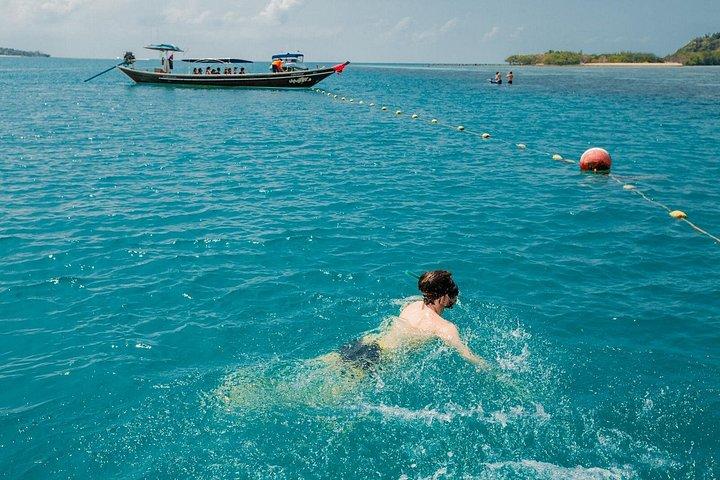 サムイ島からスピードボートでピッグアイランドでの豚の餌やり、カヤック、シュノーケリング旅行