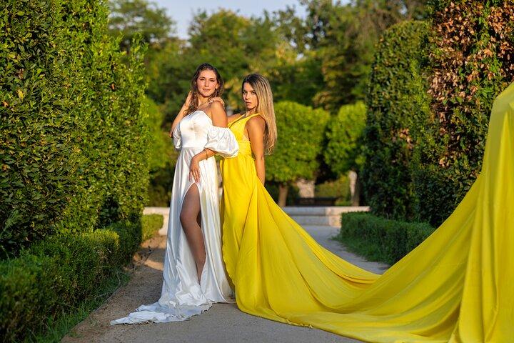 Fotoshooting mit fliegendem Kleid in Madrid