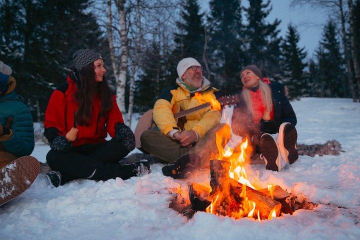 Winter Forest Walk and Campfire by Torchlight in Oslo