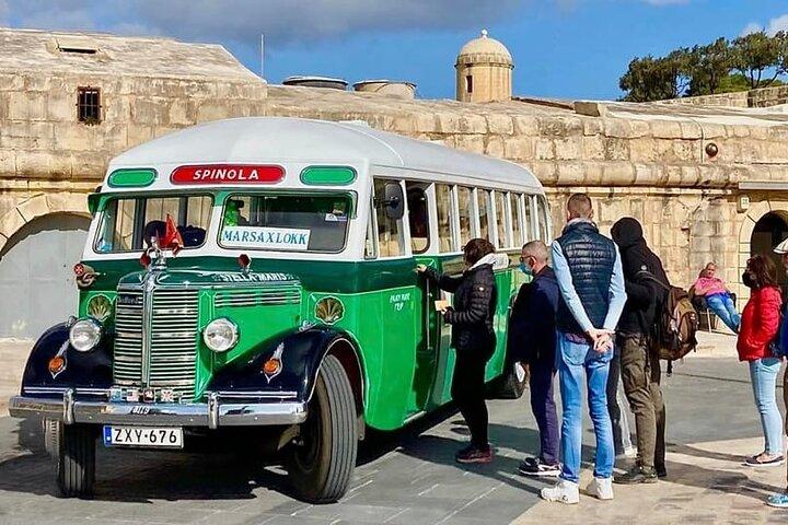 Vintage Bus to Valletta and Sliema and Rabat and Mdina