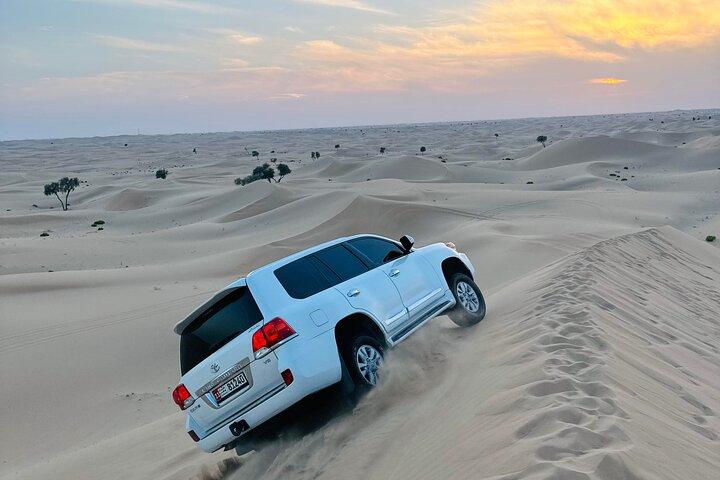 Abu Dhabi Desert Safari with Sandboarding, Camel Ride & BBQ