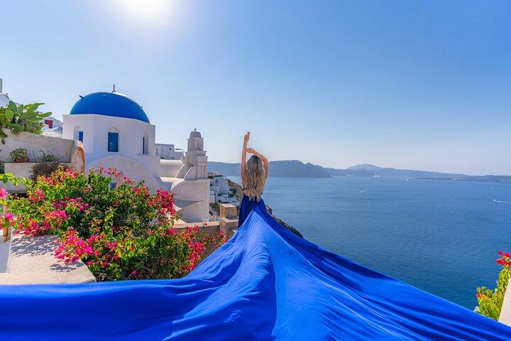 Santorini Flying Dress Fotoshooting