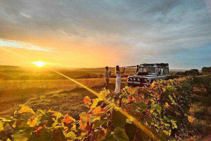 Tramonto e degustazione di champagne nei vigneti