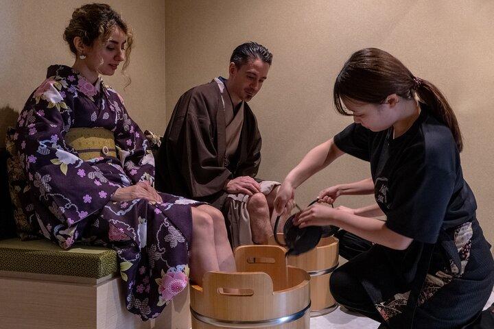 [Kyoto Arashiyama] Cafetería con 4 tipos de baños de pies para elegir y un masaje de pies de 15 minutos. Mejor precio en el sitio web de Arashiyu.