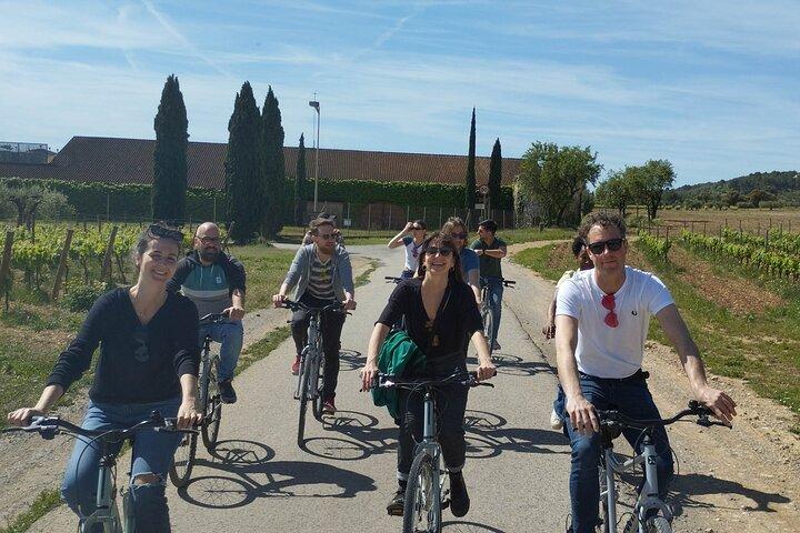 Från Sitges: Cykeltur och vingårdsbesök med gratis upphämtning på hotellet.