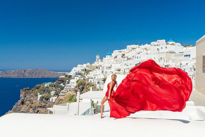 Experiência de vestido voador em Santorini