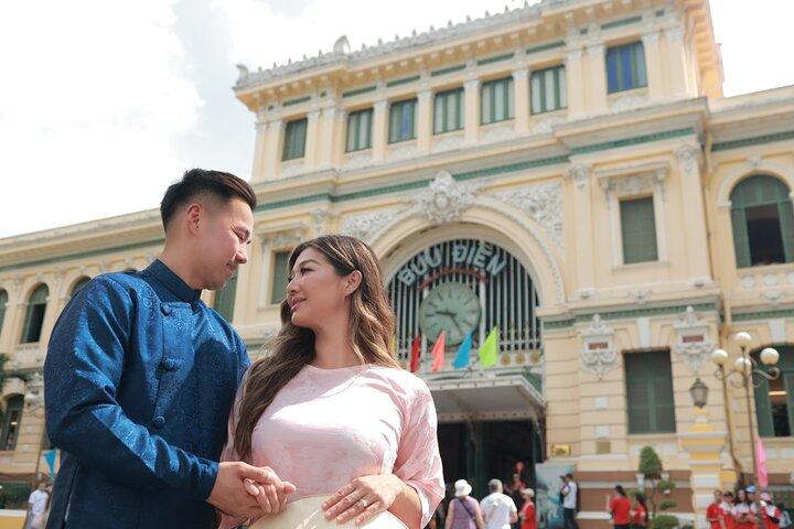 Vietnamesisches Ao Dai Fotoshooting an ikonischen Wahrzeichen in Ho Chi Minh