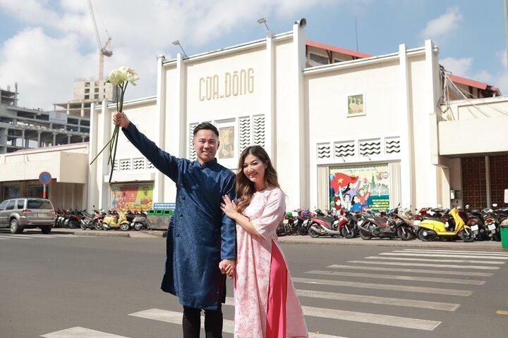 Vietnamesisches Ao Dai Fotoshooting an ikonischen Wahrzeichen in Ho Chi Minh