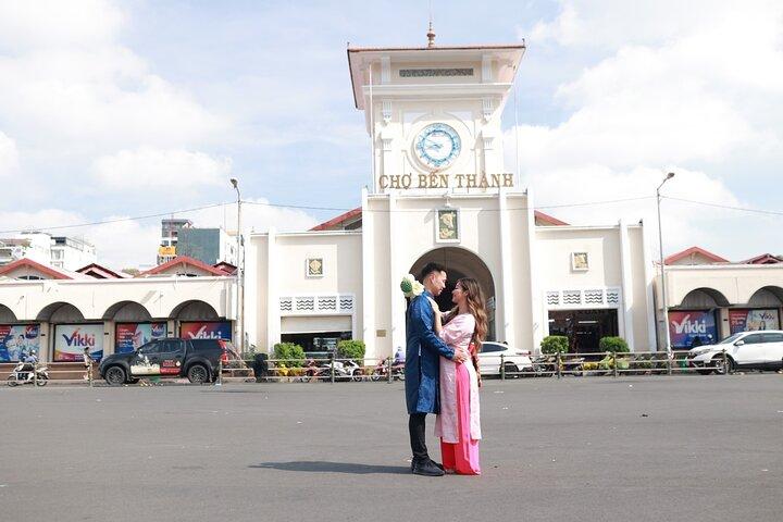 Vietnamesisches Ao Dai Fotoshooting an ikonischen Wahrzeichen in Ho Chi Minh