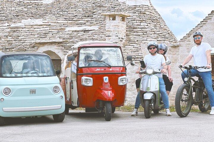 Audio Tour Alberobello med Ape Calessino/ e-Vespa / Fiat Topolino