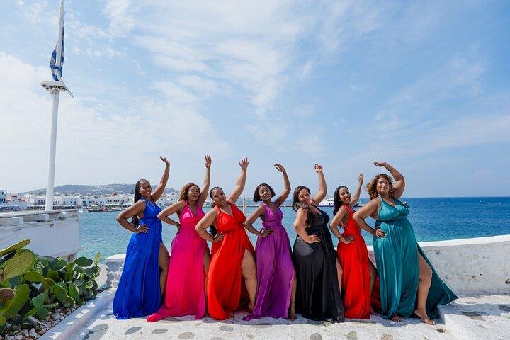Grupp Flygande Klänning Fotografering Mykonos