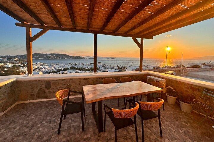 Clase de cocina Mykonos y vista al atardecer para viajeros de cruceros