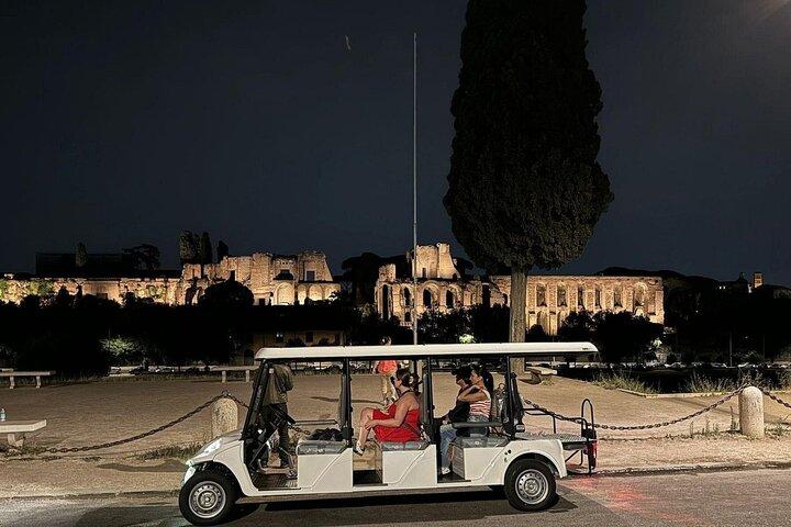 Panoramic Rome by Night Golf Cart Tour with Prosecco & Pick-Up