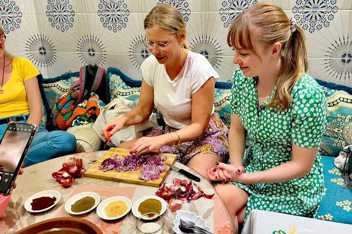 Cooking Moroccan Food with local & try Traditional Clothes