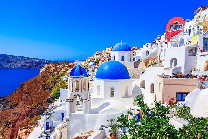 Santorini: Recorrido completo por la isla y puesta de sol con guía local y recogida