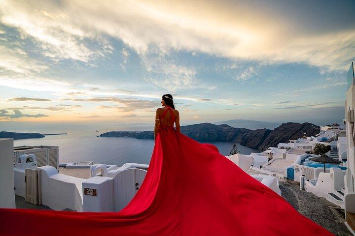 Vestido voador Experiência de fotografia em Santorini