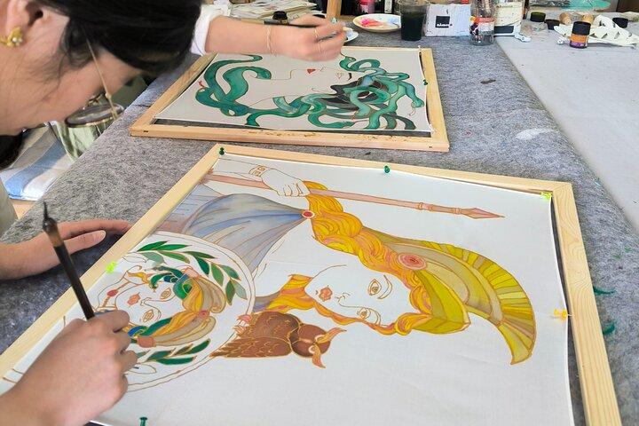 Athen : Kleine Gruppe Seidenschal Kunst-Workshop mit griechischen Themen