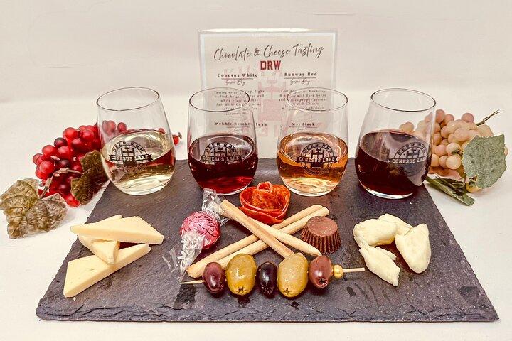 Degustação compartilhada de vinhos, chocolates e queijos no Lago Conesus