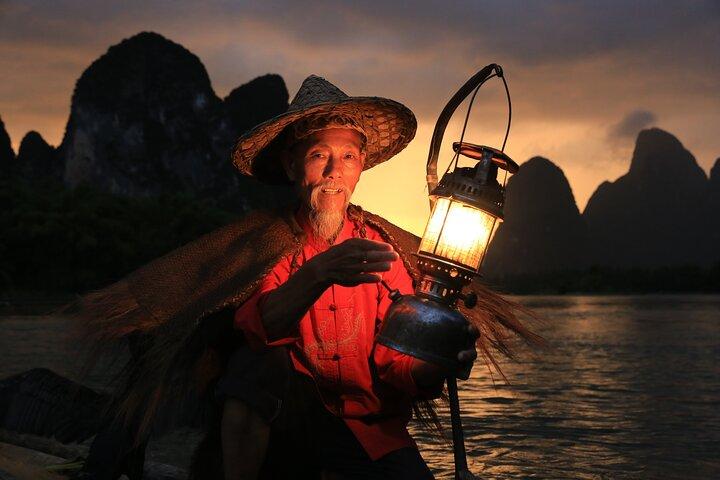 Li River Sunrise Privat Skarv Fiskare Fotosession