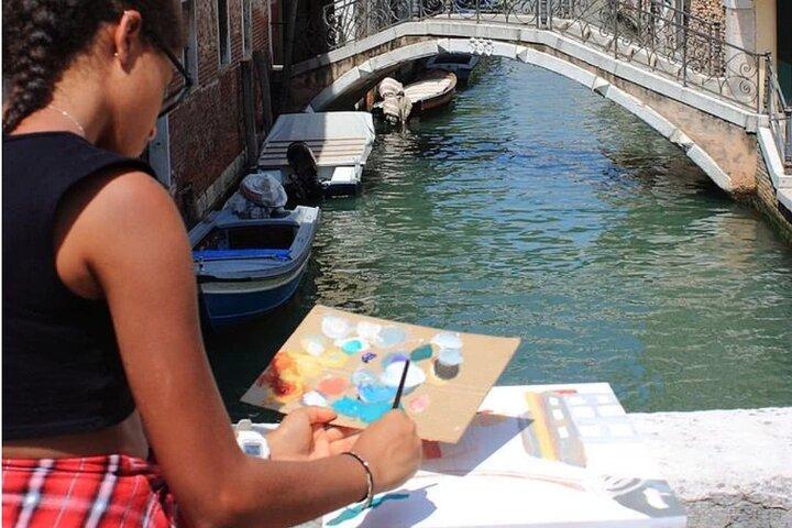 Clase de pintura de acuarela al aire libre de Venecia con artista local