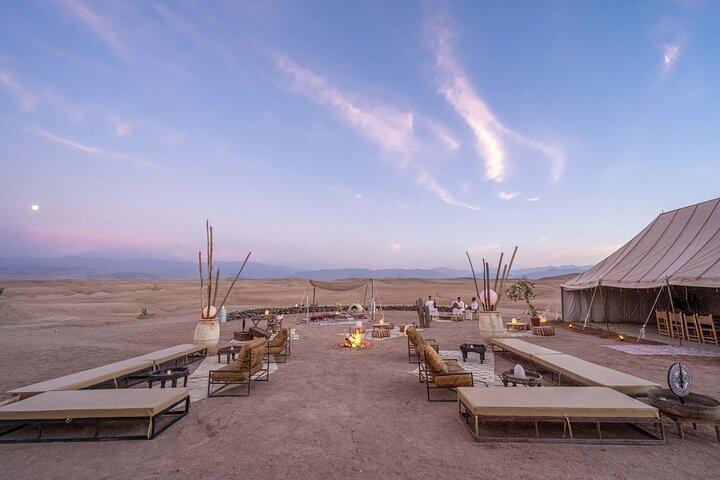 Private Luxury Agafay Sunset Dinner, Music & Fire Show by 4x4