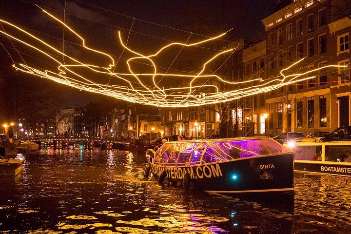 Croisière sur les canaux du festival des lumières d'Amsterdam avec boissons à volonté
