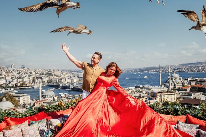 Iconic Flying Dress Rooftop Photoshoot in Istanbul(3Concepts)