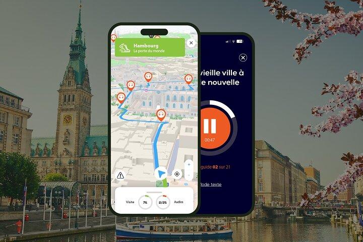 Wandeltocht door Hamburg met audiogids: 3 uur en 10 minuten en 24 audiocommentaren.