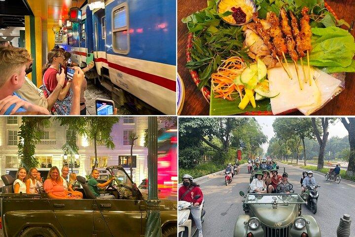 Experiência de passeio gastronômico de rua em jipe ao ar livre em Saigon à noite