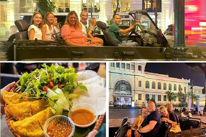Saigon After Dark Foodie Tour por Army Open Air Jeep 4 horas