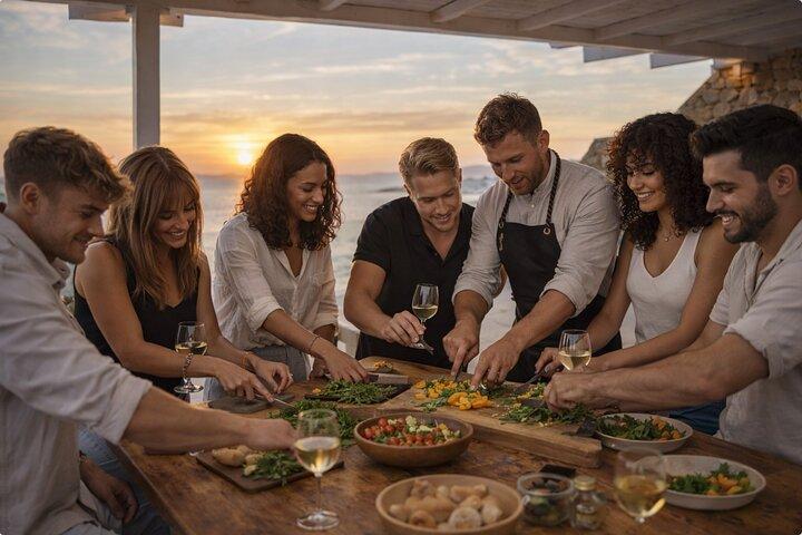 Clase de cocina única al atardecer en Mykonos