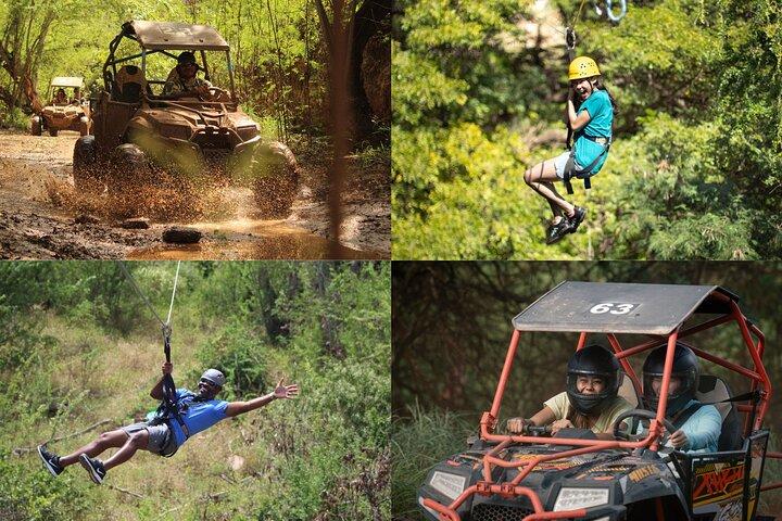 ATV todoterreno y 3 tirolesa combinado (Servicio opcional de traslado Waikiki)
